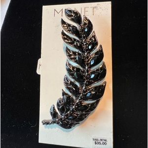 Monet Black & Silver Leaf brooch